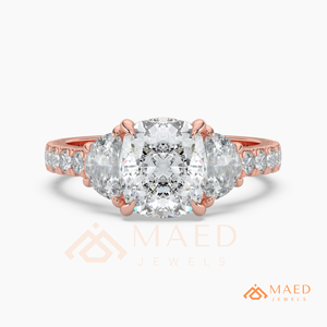 แหวนหมั้นโมอิสซาไนต์ทรงรีทองคำ 14K โรสโกลด์ ประดับเพชรแบบซ่อน ของขวัญเครื่องประดับเจ้าสาวสำหรับผู้หญิง เทรนด์อเมริกา - Product Image 5