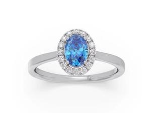 Anillo de Compromiso Ovalado de Topacio Azul con Halo de Moissanita y Engaste Pavé, Chapado en Rodio, Joyería Fina de Plata para Mujer, de Moda - Product Image 2