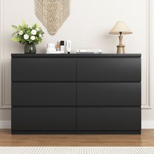 6-Drawer Wide Chest Dresser Wood <b>Storage</b> Tower with Large <b>Storage</b> Space Organizer for Bedroom <b>Clothes</b> - Product Image 2