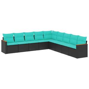 Juego de sofás de patio de ratán sintético negro de 9 piezas con cojines, muebles elegantes para exteriores - Product Image 2