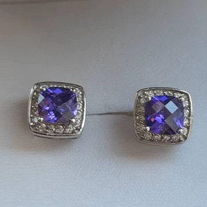 Boucles d'oreilles en argent sterling avec améthyste et zircon, bijoux en pierres précieuses faits à la main, design élégant pour femmes, vente en gros, exportation - Product Image 1
