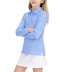 Chemise polo à manches longues pour enfants, 65% polyester, 35% coton, uniforme scolaire, logo personnalisé, chemises polo pour filles - Product Image 3