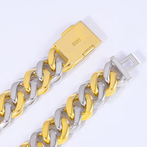 Luxury Two Tone Cuban Link Hip Hop Chain White Yellow Gold Iced Out <b>Statement</b> <b>Necklace</b> for Men Premium Fashion Jewelry - Product Image 2