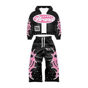 Your Brand Tracksuit Set Hooded Zipper Sweatsuit Flare Pants Sporty Style Breathable Vintage Screenprint - Product Image 3