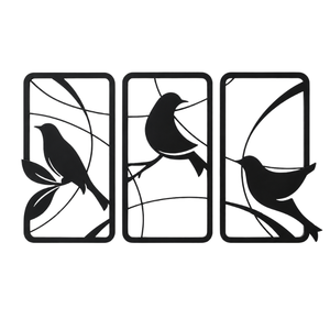 Décoration murale suspendue Iron Bird, ensemble de 3 panneaux, sculpture métallique contemporaine inspirée de la nature pour salon, chambre, bureau, anniversaire - Product Image 1