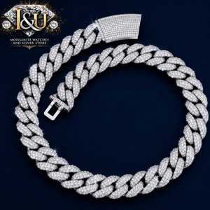 Top quality iced out moissanite diamond 18mm 925 silver cuban <b>link</b> bracelet and necklace unisex hip hop <b>jewellery</b> - Product Image 1