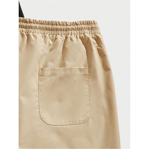 Ensemble décontracté 2 pièces pour homme : T-shirt noir imprimé à col rond et short kaki à cordon de serrage en coton tricoté respirant – Tenue d'été - Product Image 4