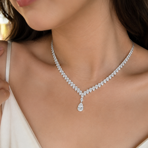 Teardrop Shape Diamond Pendant <b>Necklace</b> 925 Sterling <b>Silver</b> Wedding Party <b>Necklace</b> Classic Moissanite Women's Engagement Jewelry - Product Image 2