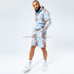 Usine en gros hommes Tye Dye personnalisé 100% coton sweats à capuche Fitness fabrication broderie hommes à capuche ensembles courts - Product Image 4