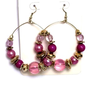 Pendientes de Aro Boho con Cuentas de Cristal Rosa, Chapados en Oro, Pendientes Grandes de Aro Colgantes, Joyería Tribal para Fiesta, Regalo para Mujer - Product Image 1