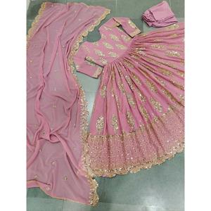 Vestido de Fiesta con Bordado y Dupatta, Completamente Cosido, Color Rosa - Product Image 3