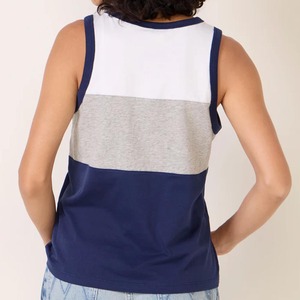 Women's Color Blocked Sleeveless Tank <b>Top</b> O-Neck Knitted Cotton Casual Loose Fit White Gray <b>Navy</b> Blue - Product Image 1