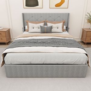 Letto matrimoniale moderno con testiera a schienale alto, contenitore sollevabile e porte USB - Elegante letto imbottito - Product Image 1