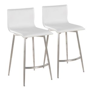 Tabourets de bar contemporains en acier inoxydable avec assise pivotante rembourrée en similicuir blanc - Lot de 2 - Product Image 1
