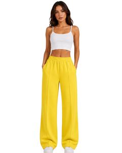 Pantalon de jogging ample jaune vif taille haute pour femme, coupe décontractée, style streetwear, idéal pour le quotidien, personnalisable par le fabricant - Product Image 1
