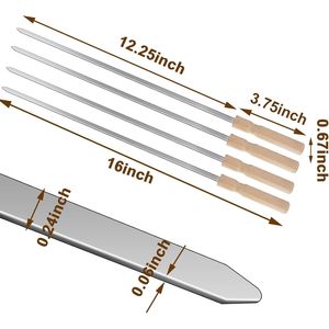 10pcs 16IN Premium Stainless Steel Kabob Skewers with Wooden Handles Insulated Reusable <b>BBQ</b> Tools - Product Image 3