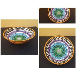 Bol en bambou artisanal, design mandala, vente en gros |   Bol à fruits en bois bohème - Product Image 1