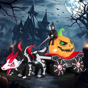 Carrosse gonflable LED d'Halloween avec citrouille et squelette de dragon pour décoration extérieure de jardin - Product Image 1