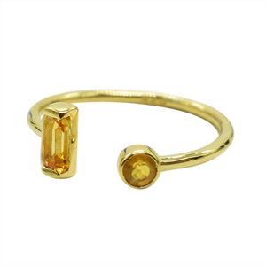 Solid 925 <b>Sterling</b> <b>Silver</b> Gold Plated <b>Adjustable</b> Cuff <b>Ring</b> With Emerald Cut Chrome Diopside Gemstone Minimalist Geometric Design - Product Image 3