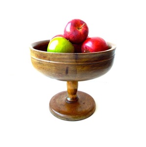 Carved Wooden Pedestal Bowl <b>Heat</b> Resistant Disposable Rustic Elevated Display Bowl for Fruits Snacks Desserts Dining Room Table - Product Image 2