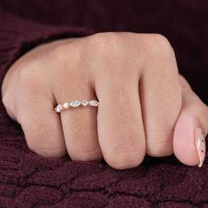 Anillo de media eternidad con diamantes de corte marquesa y redondo, cultivados en laboratorio, de oro macizo de 10K, para compromiso, boda, joyería de moda. - Product Image 5