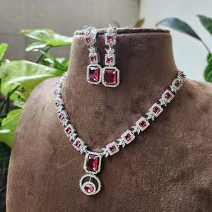 Square <b>Ruby</b> Pendant Short <b>Necklace</b> Set Fine Jewelry - Product Image 2