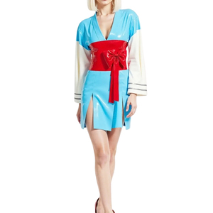 Red PU Leather Midi <b>Dress</b> With White Bow Cap Sleeve A-Line Vintage Party Wear Fitted Sweetheart Neck Solid Color - Product Image 1