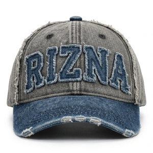 Casquette de baseball en denim sergé RIZNA, 6 panneaux, réglable, unisexe, décontractée, vintage, délavée, logo brodé 3D sur le panneau avant, bleu, coton, métal - Product Image 1