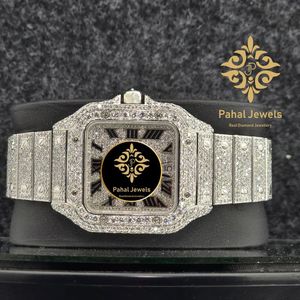 Montre élégante de luxe Pahal Jewels avec diamants, boîtier carré en acier inoxydable de 40 mm, mouvement à quartz analogique, bracelet de 20 mm, fermoir pliant, unisexe - Product Image 1