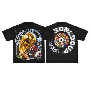 T-shirt noir pour homme avec imprimé trophée de football, manches courtes, jersey décontracté, coton respirant, coupe régulière, col rond - Product Image 1