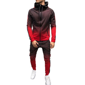 Mens Black Red Gradient Tracksuit Set Full <b>Zip</b> <b>Hooded</b> Sweatshirt Jogger Pants Athletic Sportswear Casual Two Piece Hoodie Set - Product Image 1