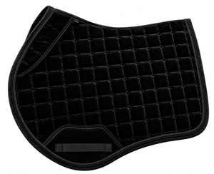 <b>Black</b> Luxury Velvet Horse Saddle Pad Set with Breathable Fly <b>Veil</b> & Brushing Boots/Mesh Bell Boots | English Equestrian Tack Set - Product Image 2