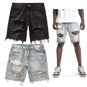 Pantalones Cortos de Mezclilla para Hombre, Estilo Desgastado, Cintura Media, Pierna Recta, Rotos en la Rodilla, Transpirables, de Secado Rápido, Casuales de Verano - Product Image 6