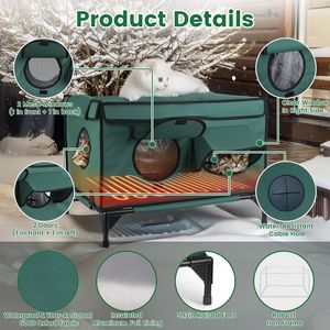 Refugio para Gatos al Aire Libre Impermeable, Casa para Gatos con Aislamiento Resistente a la Intemperie, Almohadilla Térmica Anti-Mordidas para Gatos Silvestres - Product Image 5