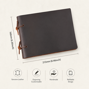 Retro Handcrafted Genuine Leather Hardcover 2-Hole Loose Leaf <b>Notebook</b> Sketchbook with Water Color Paper 100 Sheets Gift - Product Image 3