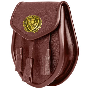 Scottish Vegan Faux Leather Sporran with Leather <b>Belt</b> & <b>Chain</b> Brown Leather Thistle Badge Highland Outfit - Product Image 3