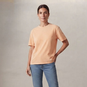 T-shirt en coton à manches courtes pour femme, coupe ample, col rond, couleur unie, décontracté, respirant, longueur normale, effet délavé soleil, printemps-été - Product Image 6