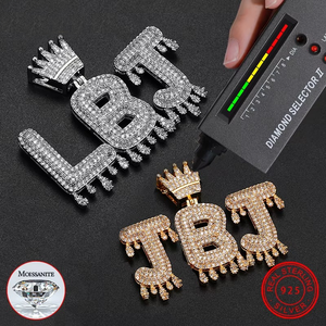 Pendentif Hip Hop personnalisé avec nom en lettres, en argent sterling 925, serti de diamants en moissanite véritable, pour hommes et femmes - Product Image 1