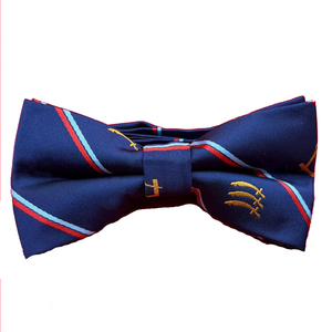 Corbata de Moño Azul Marino Pre-Atada con Rayas Bordadas y Detalles Dorados, Patrón Bordado para Vestimenta Formal Masculina, Bodas - Product Image 2
