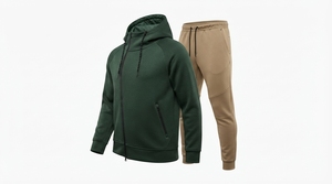 Setelan Training Pria Ukuran Besar Model Acid Wash Polos, Hoodie Resleting dan Celana <span class=keywords><strong>Jogger</strong></span> 2 Potong, Pakaian Olahraga Kasual Musim Semi - Product Image 6