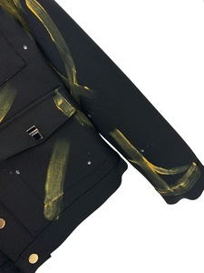 Men's Black Hand Painted Utility <b>Jacket</b> With Gold Strokes Multi Pocket Streetwear <b>Cropped</b> Fit Turn Down Collar - Product Image 2