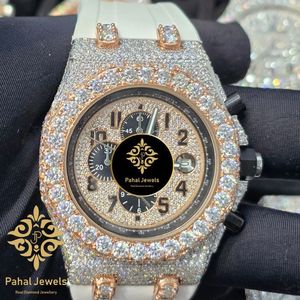 นาฬิกาควอตซ์ผู้ชาย Pahal Jewels ประดับเพชร ขนาด 42 มม. หน้าปัดอะนาล็อกโครโนกราฟ กระจกหรูหรา สายสแตนเลส ตัวล็อคแบบหัวเข็มขัด - Product Image 1
