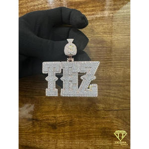 Colgante con Letra Personalizada TEZ con Diamantes VVS Cultivados en Laboratorio y Eslabón de Diseño con Forma de Bolsa de Dinero - Product Image 4