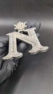 Pendentif de luxe en argent 925 avec lettre N en moissanite, fleur en diamant sur le dessus, taille brillant rond, micro-incrustation, cadeau unisexe - Product Image 3