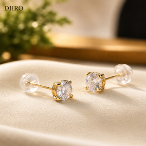 Round Brilliant Cut Diamond Stud <b>Earrings</b> 18K Gold Plated Women's Classic Everyday Wear <b>Moissanite</b> Jewelry - Product Image 3