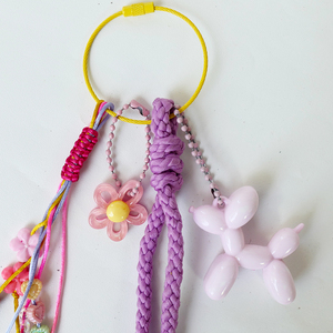 Handmade <b>Dog</b> Bag <b>Charm</b> Keychain Cute Braided Cord Flower Beads Aesthetic Backpack Purse Ring Pendant Gift Collection Set - Product Image 2