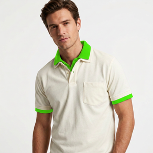 เสื้อโปโลผ้าฝ้ายผู้ชายสีดำ มีกระเป๋าหน้าอก แขนสั้น สไตล์ลำลอง - Product Image 2