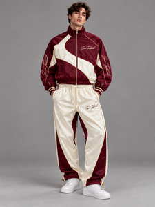 Sam Taktischer Trainingsanzug Set Kastanienbraun Creme Farbblockierung Langarm Reißverschluss Sportlicher Stil Erwachsene Unisex Herbstkleidung Günstiger Preis - Product Image 3