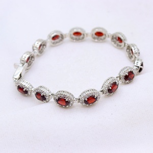 Natural Oval Shape Garnet Cubic Zircon Gemstone 925 <b>Solid</b> Sterling <b>Silver</b> Handmade Women's Classic for Certified <b>Bracelets</b> Gift - Product Image 2