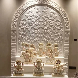 Inlay Design Marble <b>Mandir</b> for Apartment Marble Temple with Semi Precious Stone Inlay Traditional Marble Carved Temple India - Product Image 1